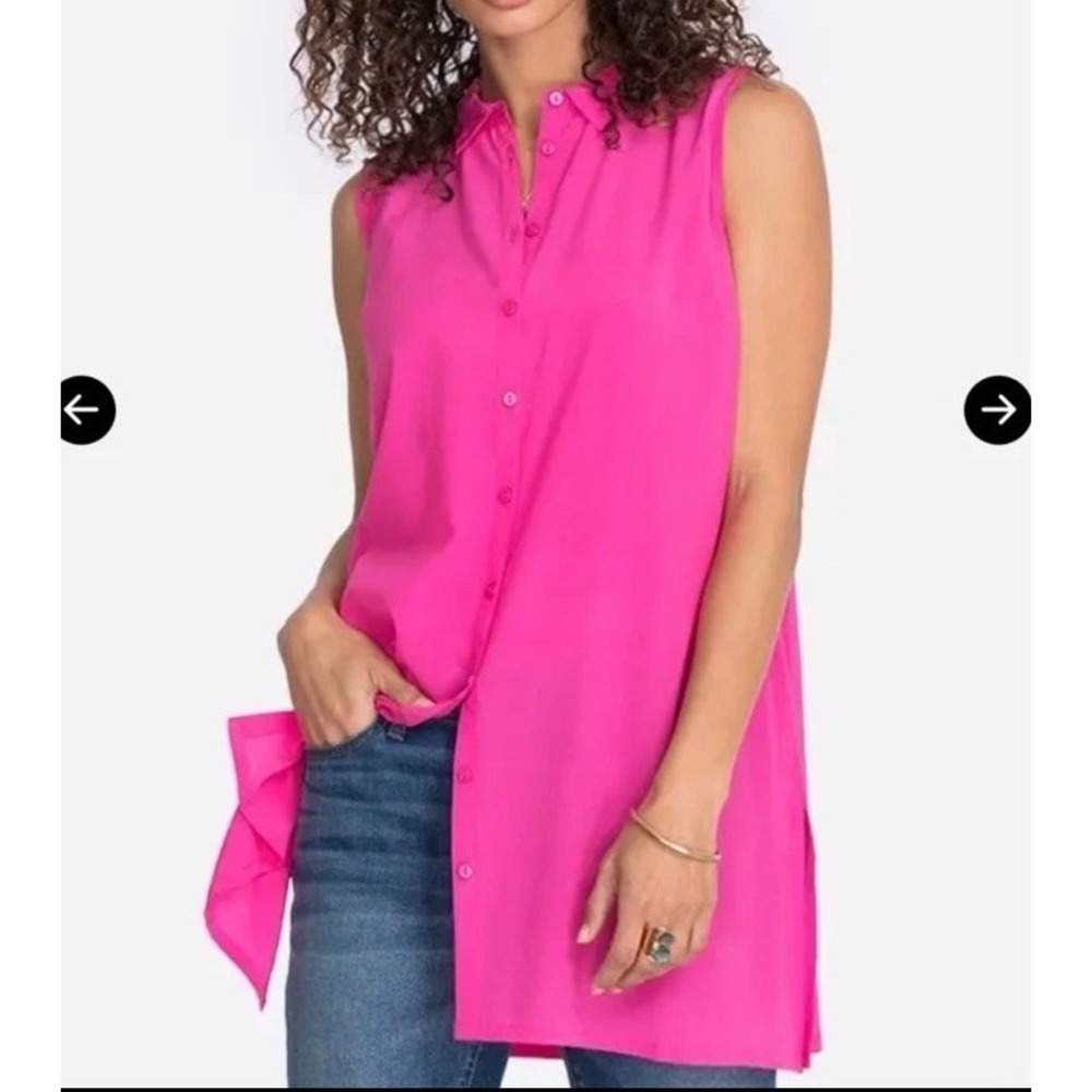 Johnny Was Lana Silk Tunic Sleeveless Women Blouse XL Passion Pink Button Up